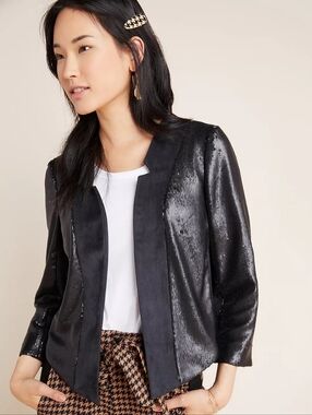NWT Anthropologie S Modern Contemporary Festival Sequin Suedette Cropped Blazer